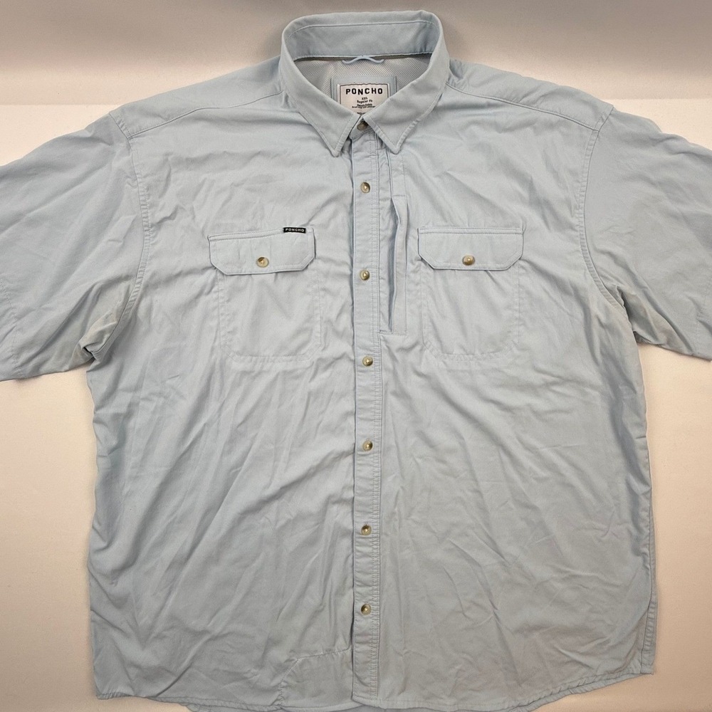 Poncho Outdoors Mens XXL Regular Fit Light Blue Short Sleeve Shirt Vented